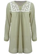 Oasap Women's Casual V Neck Lace Hollow Out Mini Chiffon Dress
