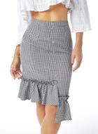 Oasap Fashion Plaid Flounce Irregular Skirt