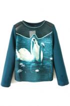 Oasap Double Swan Semi-sheer Paneled Sweatshirt