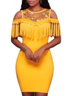 Oasap Yellow Floral Mesh Tassels Decoration Bodycon Mini Dress