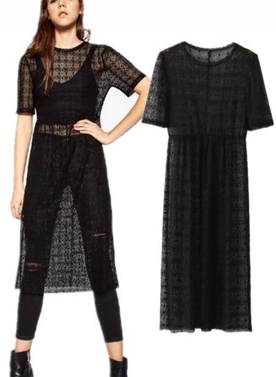 Oasap Short Sleeve Sheer Lace Dress