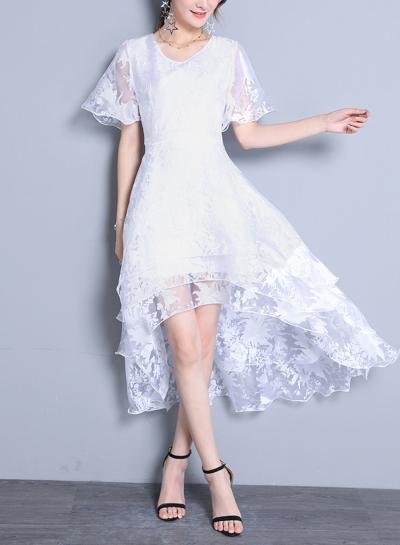 Oasap V Neck Short Sleeve Floral High Low Dress