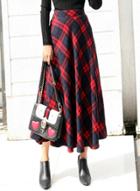 Oasap Fashion High Waist Plaid A-line Maxi Skirt