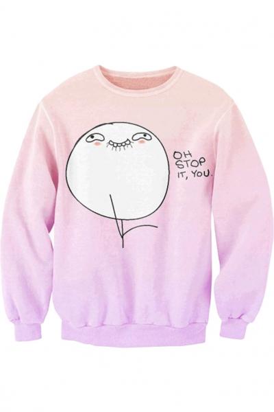 Oasap Cute Printing Round Neck Pullover Sweatshirt