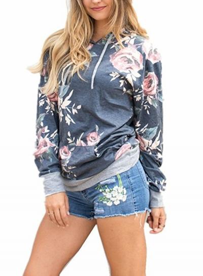 Oasap Floral Long Sleeve Pullover Hoodie With Pocket