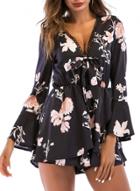 Oasap Fashion Sexy Floral Printed Lace-up Long Flare Sleeve V Neck Rompers