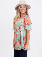 Oasap Cold Shoulder Short Sleeve Floral Printed Tee