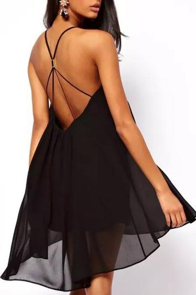 Oasap Stylish Black Strappy Back High Low Mini Dress