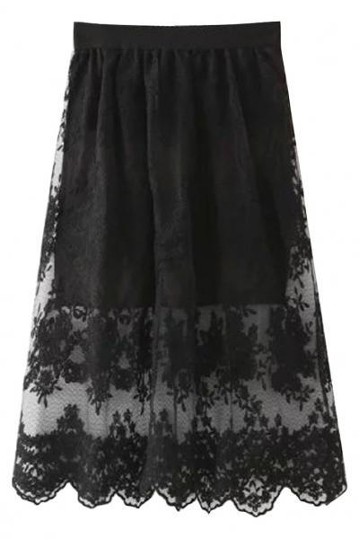 Oasap Mesh Paneled Sheer Midi Skirt