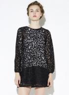 Oasap Women's Black Crochet Lace Contrast Mesh Shift Dress