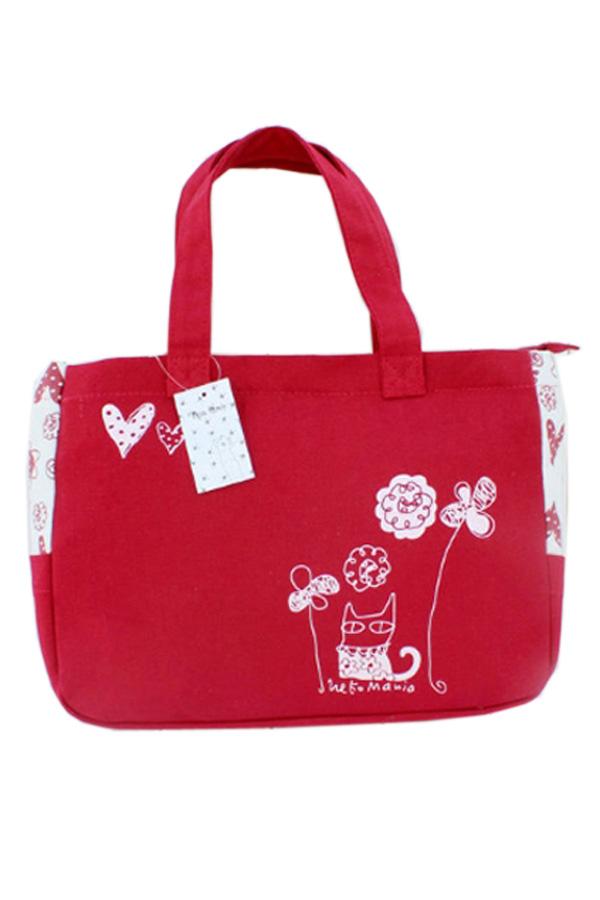 Oasap Cat And Flower Print Double Handle Shoulder Bag