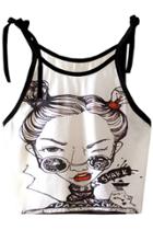 Oasap Character Graphic Lace-up Spaghetti Strap Crop Top
