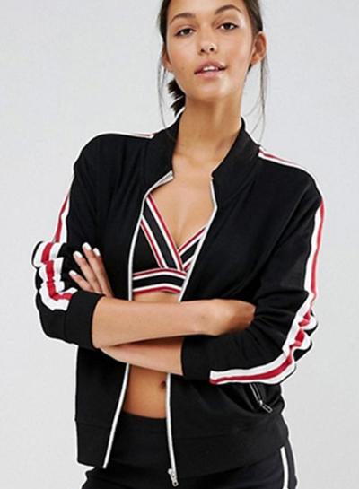 Oasap Casual Striped Long Sleeve Zip-up Jacket