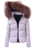 Oasap Women's Fashion Short Puffer Coat With Faux Fur Trim Hood