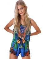 Oasap Spaghetti Strap Sleeveless Print Romper With Rhinestone