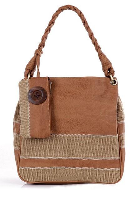 Oasap Contrast Canvas Panel Shoulder Bag With Single Plaited Strap