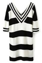 Oasap Contrast Double V Neckline Mini Knit Dress