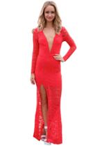 Oasap Lost In Love Lace Red Maxi Dress