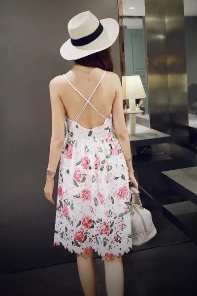 Oasap Goddess Floral Backless Pleated Slip Dress