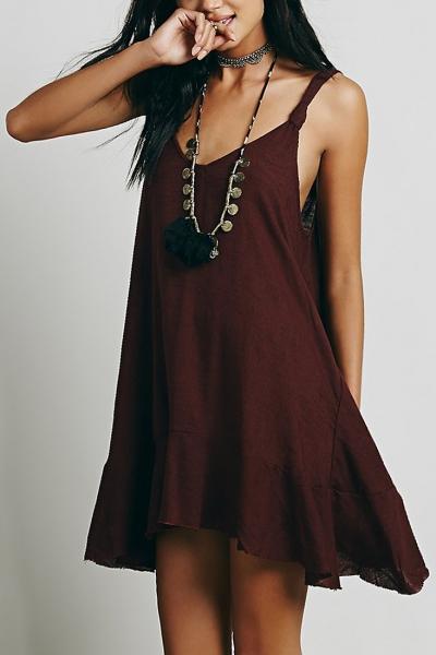 Oasap V Neck Spaghetti Strap Asymmetric Frayed Backless Dress