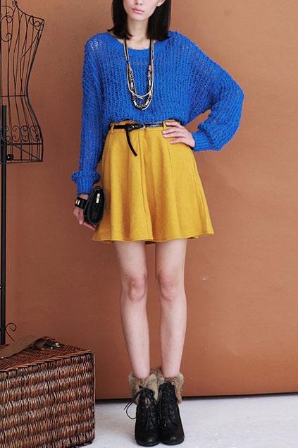Oasap Pure Color Mid Rise Worsted Skirt