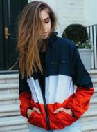 Oasap Hooded Long Sleeve Color Block Striped Outwear Jacket