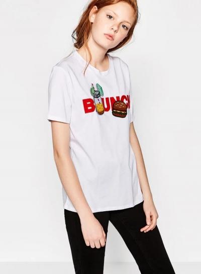 Oasap White Letter Printing Tee Shirt