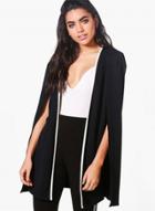 Oasap Fashion Contrast Trim Cape Coat