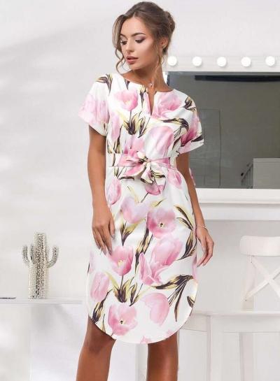 Oasap V Neck Floral Printed Irregular Dress With Belt