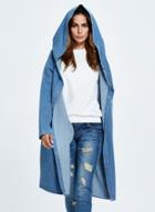 Oasap Long Sleeve Button Down Denim Hooded Coat