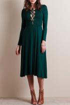 Oasap Lace-up Front Long Sleeve Stretch Knit Midi Dress