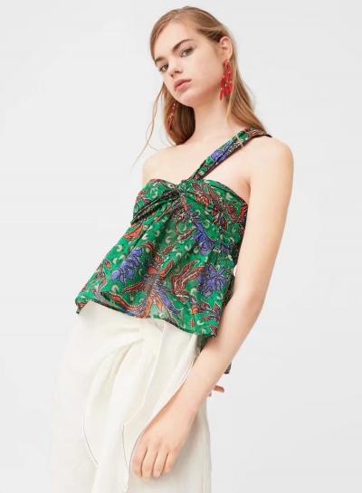 Oasap Fashion One Shoulder Floral Printed Chiffon Tank