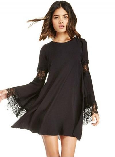 Oasap Fashion Flare Sleeve Lace Panel Mini Dress
