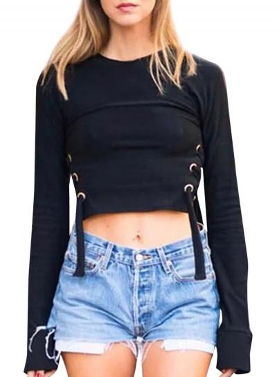 Oasap Women's Side Lace-up Long Sleeve Knit Sweatshirt