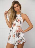 Oasap Halter Neck Backless Sleeveless Floral Printed Casual Romper