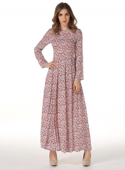 Oasap High Waist Long Sleeve Floral Print Maxi Dress