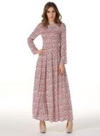 Oasap High Waist Long Sleeve Floral Print Maxi Dress