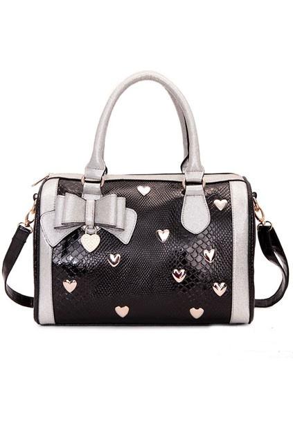 Oasap Sweet Bowknot Detailed Snake Shoulder Bag With Metal Hearts Embellished