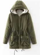 Oasap Solid Color Drawstring Waist Cotton Padded Coat