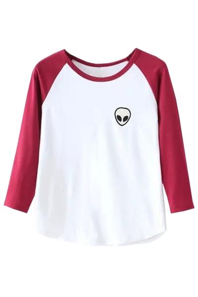 Oasap Casual Color Block Three Quarter Sleeve Crop Top
