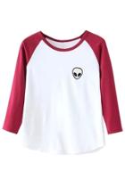 Oasap Casual Color Block Three Quarter Sleeve Crop Top