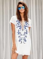 Oasap V Neck Hollow Out Leaves Print Dress