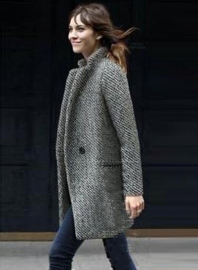 Oasap Stand Collar Long Sleeve Plaid Casual Coat