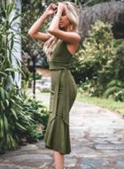 Oasap Fashion Solid Strap Sleeveless Backless Tie Waist V Neck Slim Women Dress