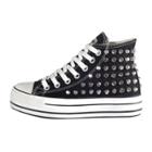 Oasap Round Toe Lace Up Rivet Flat Platform Canvas Shoes