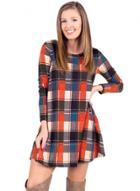 Oasap Round Neck Long Sleeve Plaid Printed Dress