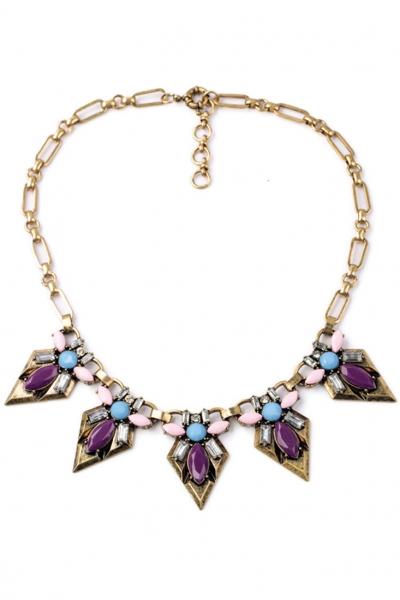 Oasap Antique Geometric Faux Stone Necklace
