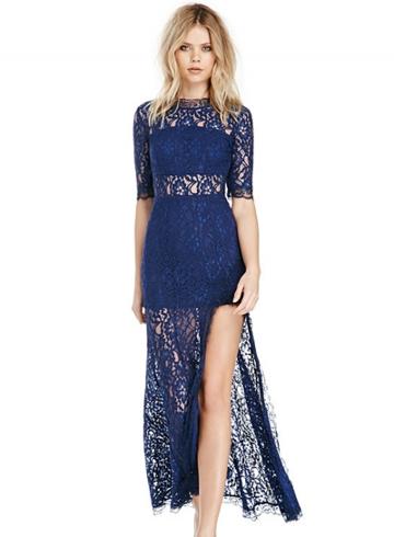 Oasap Floral Lace Trim Side Slit Prom Dress