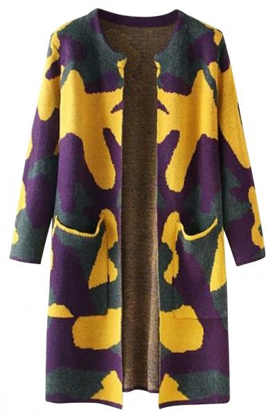 Oasap Fashion Long Sleeve Printed Camouflage Cardigan