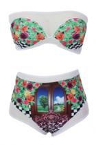 Oasap Brazilian Fashion Sheer Print Tube Bikini Swimsuit